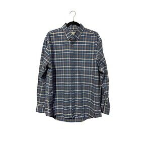 Cabela’s Plaid Button Front Shirt Size L Blue Brown READ